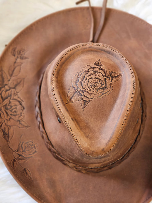 Leather hat with Roses