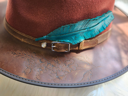 Leather Feather Fedora-Burnt Red