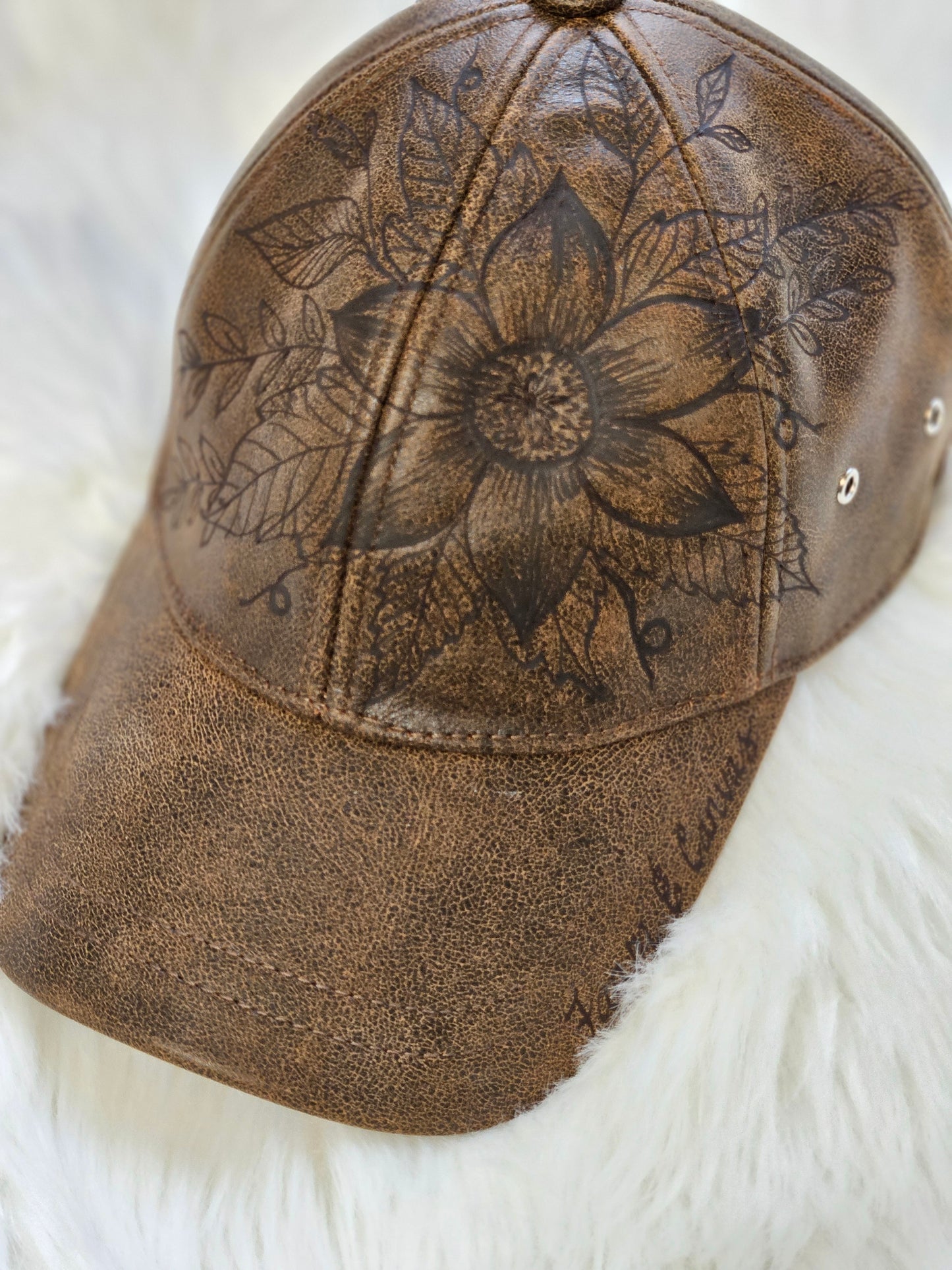 Leather Ballcap Flower Power