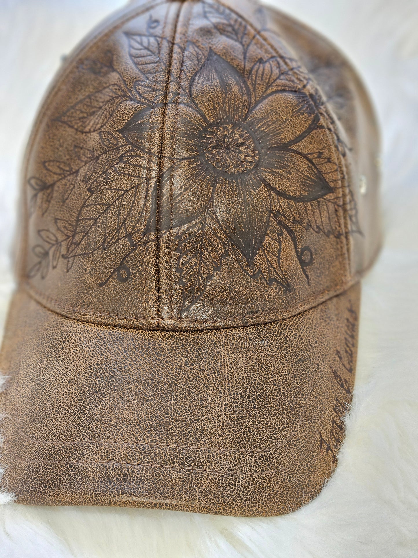 Leather Ballcap Flower Power