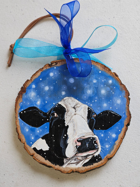 Snowy Cow Live Edge Ornament